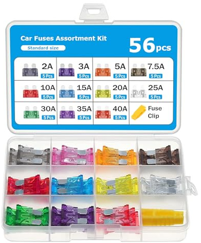 Xibao KFZ Sicherungen,Auto Sicherungen Set,Autosicherungen Set Gemischt,2A 3A 5A 7.5A 10A 15A 20A 25A 30A 35A 40A,Flachsicherungen KFZ,Geeignet für Autos,LKWs,SUVs,ATVs,UTVs,Wohnmobile (56 Stück)