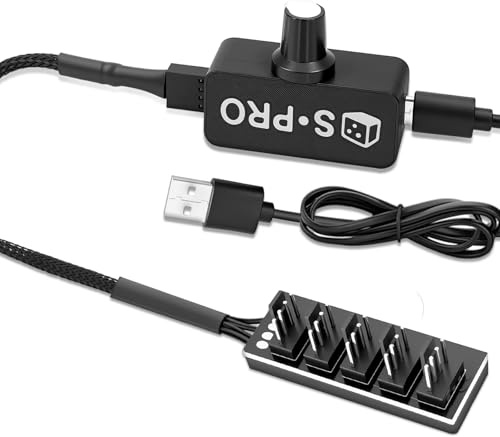 RUIZHI 4 Pin 12V PWM Fan Controller Fan Speed Controller with USB Power Cable Type C +4 Pin 5x PWM Fan Splitter Hub