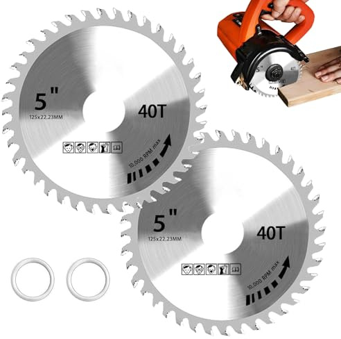 2PCS 125mm Angle Grinder Wood Blade, 5 40T Carbide Teeth Circular Saw Blades for Hardwood/Plywood/PVC/Alloy Steel, Cutting Disc Carbide Finishing Saws for Woodworking Arbor 22.23mm