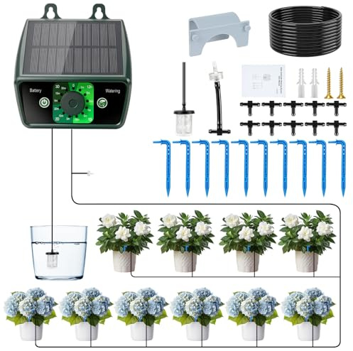 Snorthy Sistema di irrigazione a goccia Garden, 10 m, 3,5 V, 400 ml/min: dispositivi solari automatici per l'irrigazione autonoma delle piante con timer; sistema di irrigazione fai da te automatico a