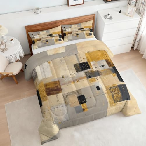 Industrial Style Bettdecke 155x220 4 Jahreszeiten, Grau Gold Geometrisch Bettdecke Ohne Bezug Warm Steppdecke Ganzjahresdecke Mit Kissenbezug, Schlafzimmer Deko Industrial Style (FL1343)