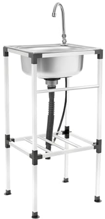 Évier en acier inoxydable - 38 x 33 x 83 cm - Évier simple avec robinet rotatif à 360 ° - Pour cuisine, garage, buanderie, jardin, évier mobile - Argenté