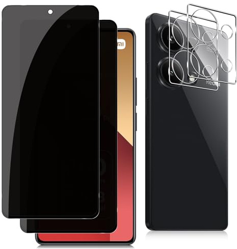Datree Anti-Espion Verre Trempé pour Xiaomi Redmi Note 13 Pro 4G, 2+2 Pièces Anti-Spy Protecteur D'écran avec Caméra Arrière Protecteur, Dureté 9H Film Protection, Résistant Aux Rayures