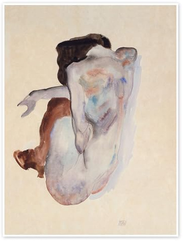 Posterlounge Frau in kauernder Haltung Poster | 50 x 70 cm von Egon Schiele Beige Wandbilder Wanddeko