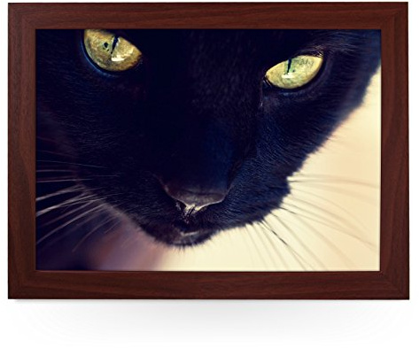 Portable Lap Desk Tray (Black Cat) Handmade Wooden Frame, Beanbag Cushioned Bottom | Computers, Laptops, Meals, Food | L0017 Brown