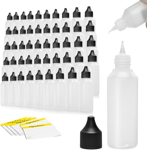 Oputec 50 x 50 ml Liquid-Flaschen mit Tröpfler | Spar-Paket | Lebensmittelecht | Weiche PE Kunststoff-Flaschen Set | Leere Liquid-Behälter, Plastik-Flaschen | inkl. 50 Beschriftungsetiketten