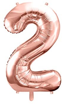 PartyDeco Helium Luftballon - Geburtstag Deko - Folienballon - Zahl 2 - Rose Gold - 86 cm