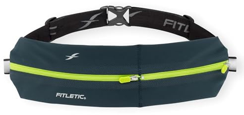 Fitletic Waterproof Phone Pouch Bum Bag Ideal Bolt Running Belt with 2 Pockets and Adjustable Strap Durable Waist Bag for Men and Women Multipurpose Anti Theft Bag for Outdoor Activities (Grey/Green)