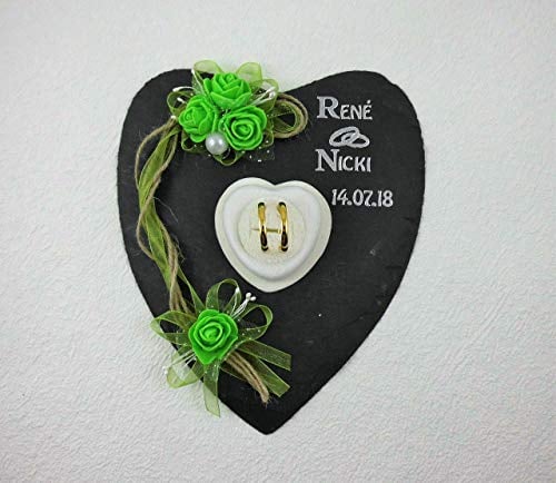 Generic Ringkissen Schiefer Hochzeit Herz Eheringe - Green Filz 16x19 cm Hochzeitsringkissen
