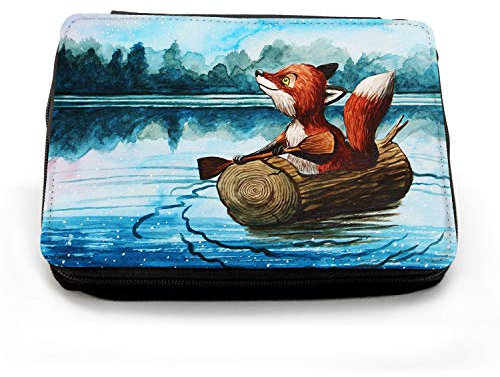 ilka parey wandtattoo-welt Gefüllte Federtasche mit Fuchs im Holzkanu Schulstart Federmappe individuelles Federmäppchen Füchschen mit Namen Wunschnamen fm181