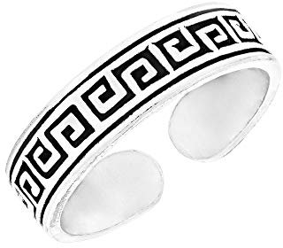 81stgeneration Frauen 925 Sterling Silber Griechischer Schlüssel Kleiner Midi Zehe Verstellbar Ring
