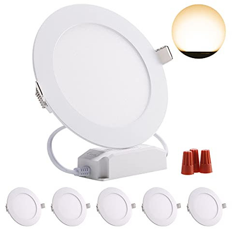 Greenclick LED Einbaustrahler 230V Dimmbar 5 x 6W 480LM Einbauleuchten Flach 13mm Deckenspots IP44 Einbauspots Spotlight für Bad, Wohnzimmer, Küche, Möbel Warmweiß 3000K Rund Panel