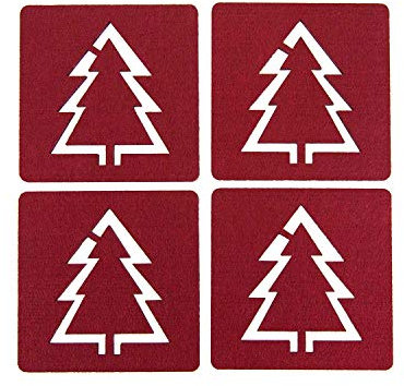 Oblique Unique® Filzuntersetzer Weihnachtsbaum 4er Pack Glasuntersetzer Getränkeuntersetzer mit Christbaum Motiv Weinrot für Tisch und als Deko für Weihnachten