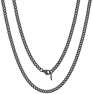 FOCALOOK Herren Halskette Edelstahl 3MM Schwarze Panzerkette Halskette Damen Kettenlänge 55CM Gliederkette Hip Hop Ketten Herren Schmuck
