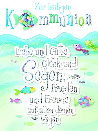 KE - Hochwertige Kommunionskarte für Jungen & Mädchen - Glückwunschkarte mit Prägung - DIN A6 Klappkarte inkl. Folie & Umschlag - Motiv: Fisch