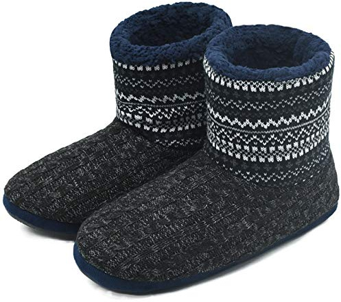 COFACE Herren Hüttenschuhe Lammfell Winter Hausschuhe Warme Plüsch Gefütterte Hausstiefel Männer Haussocken Filz Pantoffeln