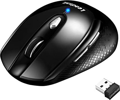 LeadsaiL Mouse Wireless, Mouse Senza Fili Ergonomico, 2,4 GHz USB Mouse Silenzioso, 1600 DPI, 5 Pulsanti per Windows, macOS, ChromeOS, Compatibile PC, Mac, Laptop - Nero