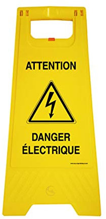 AUA SIGNALETIQUE - Chevalet de signalisation danger électrique - Poids 1KG en plastique jaune