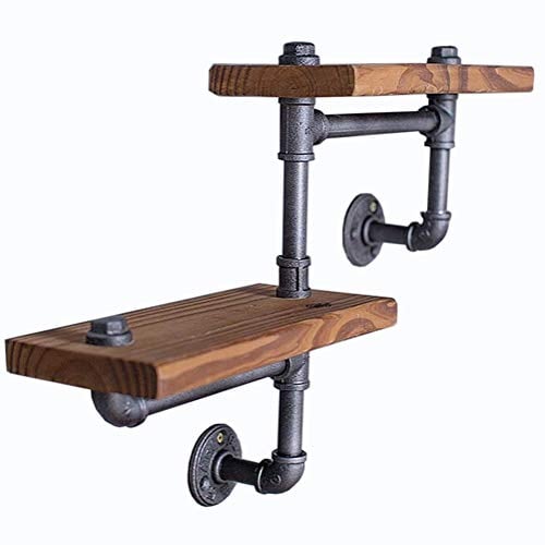 SaiDuoDuo 2-Tier Industrial Pipe Wall Mount Shelves, Rustic Shelves, Wooden Floating Shelves, Wall Mounted Book Shelf, Wall Shelves, for Kitchen, Living Room Decor Home Accessories