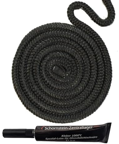 Kamindichtung Scheibendichtung Rund 6 mm 2,0 m / 1 x Kleber