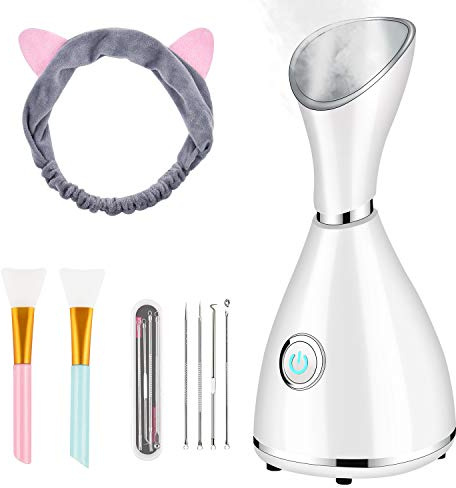 Totexil Facial Steamer for Facial Deep Cleaning, Moisturize, Unclog Pores, Face Spa, Nano Ionic Humidifier, Home Facial Warm Mist Face Steamer with Blackhead Removal Kit, Brush, Hair Band