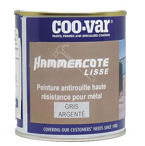 Coo-Var CooVar Hammercote - Peinture Métal Lisse Antirouille à Séchage Rapide Argenté brillant, Extérieur et Intérieur - 500ml - 5m²