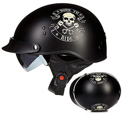 Demi-Casque de Moto, Rétro Harley Casque Face Ouverte, Vintage Casque Mobylette Bols avec Visière, Casque pour Adulte Hommes Femmes Scooter Locomotive, ECE Homologué