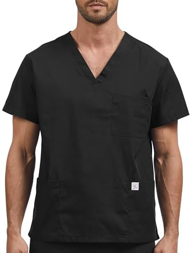 JONATHAN UNIFORM Men V Neck Scrub Tunic Top with 3 Pockets in Tall Size for Dental, Beauty, Massage, Elderly Carer (Black,L)