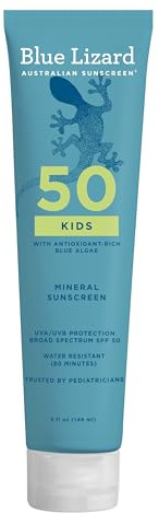 Blue Lizard Kids Mineral SPF 50 Sunscreen Lotion, 100% Mineral, Children’s Sunscreen, Water-Resistant Formula, Paraben-Free, Fragrance-Free, 5 fl oz