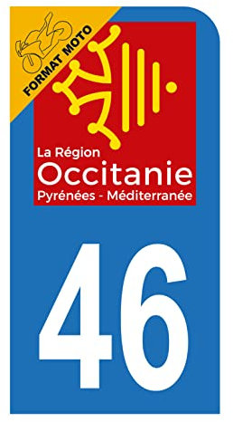 Hadexia Aufkleber für Nummernschild, Motorroller, Departement 46, Logo-Set Okzitanien