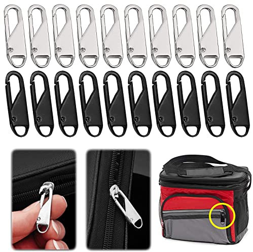 Qazuwa Reißverschluss Anhänger 20 Stück Reißverschluss Schieber Pull Tab Zip Pull Tags Metall Reißverschluss Anhänger Für Koffer, Gepäck, Tasche, Jacke, Rucksäcke, Mäntel, Stiefel (Schwarzes & Silber)