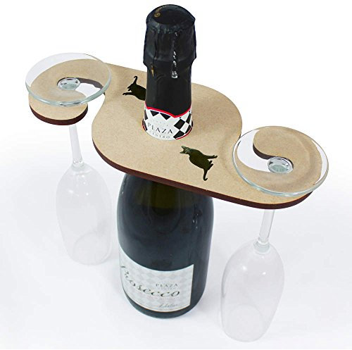 Azeeda 'Sitting Black Cat' Wooden Wine Glass/Bottle Holder (GH00036519)