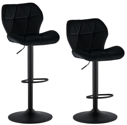 TUKAILAI Barhocker 2er Set aus Samt, Barstuhl Höhenverstellbar，Gepolsterter Drehhocker Tresenhocker, Küchenhocker mit Rückenlehne Fußstütze Metallrahmen, Hocker Drehbar für Küchen Bars