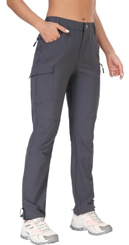 GymBrave Pantalones Trekking Mujer Verano 3/4 Pantalon Cargo Pirata Secado Rápido con Cremallera Bolsillos para Outdoor Acampada Largo Gris L