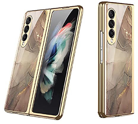 Compatible with Samsung Galaxy Z Fold 3-5G Smartphone Case[2021]+3D Tempered Glass/Cover Ultra Slim Electroplated Anti-Drop Bumper Protective Mobile Case for Galaxy Z Fold 3(Multi-coloured-12)