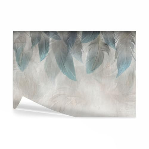 decomonkey Fototapete Feder Abstrakt 450x315 cm Tapete Fototapeten Vlies Tapeten Vliestapete Wandtapete moderne Wand Wandbild Schlafzimmer Wohnzimmer Deko Modern Stein Beton grau beige türkis