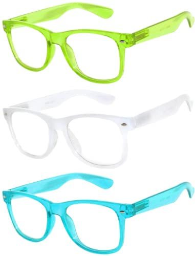 OWL Kids Blue Light Blocking Clear Lens Glasses 3 Pack – Glow in the Dark Frames, Non-Prescription Eyewear for Children, Green White & Blue (Ages 3+)