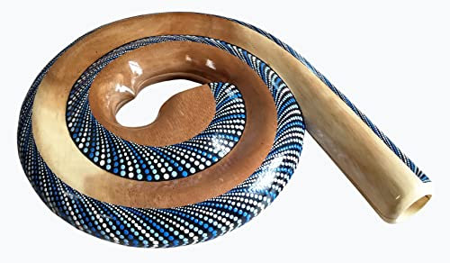 Wogeka - Schönes rundes Didgeridoo - Schnitzerei aus Holz als Geschenk-Idee zu Geburtstag Weihnachten zur Wand-Dekoration Musik-Instrument Handarbeit (blau)