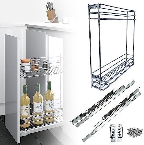 Evotrade Cestello Estraibile Cucina, Carrello Scorrevole Ammortizzato Acciaio Inox Estrazione Totale - Porta Bottiglie Barattoli Utensili (per Modulo 40 CM)