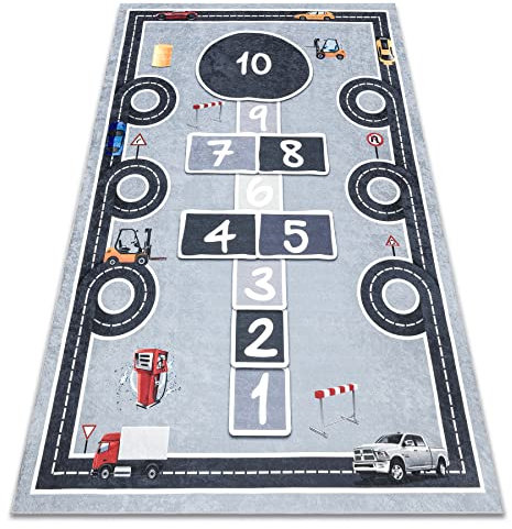 rugsx Bambino Kinderteppich mit Muster „Straßen, Himmel und Hölle, Zahlen” - Waschbar, Anti-Rutsch, grau 80x150 cm
