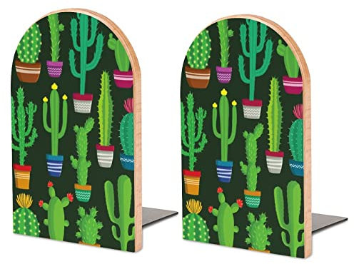 Plantes de Cactus dans des Pots de Fleurs Serre-Livres en Bois Paquet de 1 Paire de Serre-Livres de Table antidérapants Organisateur Serre-Livres Supports de Serre-Livres