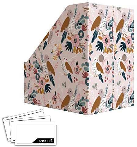 ANSSDO Lot de 6 porte-revues en carton de qualité supérieure pour magazines, fichiers et magazines, boîte de rangement pour magazines ou dossiers pour bureau, motif oiseau rose