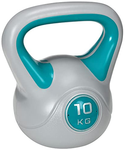SPORTNOW Pesa Rusa 10 kg, Kettlebell Revestimiento de PU y Relleno de Arena, Mango Ancho, para Entrenamiento Culturismo, en Casa, Gimnasio, Azul y Gris