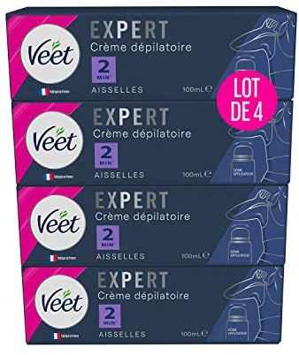 VEET Expert Enthaarungscreme für Achseln, mit Kuppel-Applikator, wirkt in 2 Minuten, 4 x 100 ml
