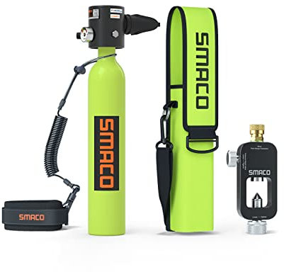SMACO Bouteille de Plongée Mini-réservoir de Plongée de 0.5L Supporte 6 Minutes de Plongée sous-Marine pour la Pratique de la Plongée ou comme Bouteille d'air de Rechange, Ensemble A(Vert)