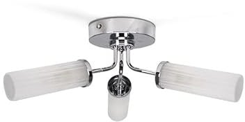 MiniSun | Modern 3 Way Polished Silver Chrome and Reeded Glass Shade Ceiling Light Fitting | Bath Ceiling Lights, Home Décor & Improvement Essential | Includes Bulb [3000K Warm White]