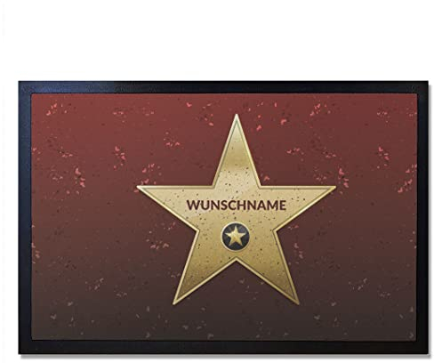 Partycards personalisierte Fußmatte 90 x 60 cm, mit Namen - Motiv Walk of Fame Stern, personalisiert mit Namen- rutschfest und Langlebig, Fussmatte innen, Einzugsgeschenke Wohnung, Wohnungs Zubehör