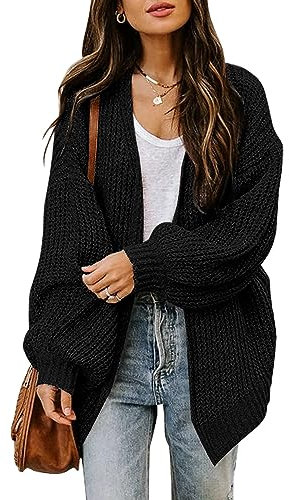 Jhsnjnr Womens Open Front Sweaters Casual Oversized Knitwear Long Sleeve Chunky Knit Cardigan Black