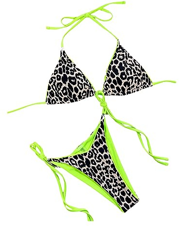 Loalirando Maillot de Bain Femme 2 Pièces Sexy Bandage Biniki Brésilien String pour Vacances Plage Bronzage, Vert Brun léopard, L