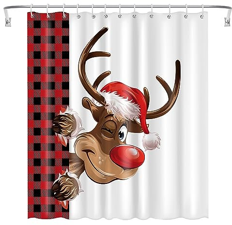 Ohok Badezimmer Duschvorhang 180 x 180 cm, wasserdichte Weihnachten Duschvorhänge mit 12 Haken, Baddekoration Badvorhang Langlebiger Polyester Badvorhang (Weihnachtshirsch)